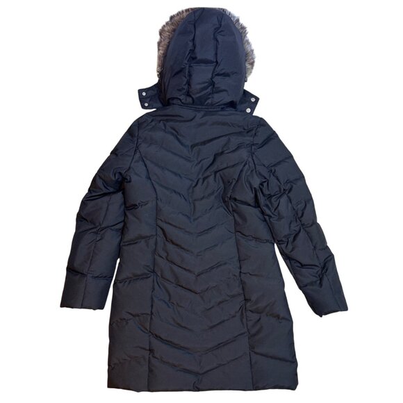 Eddie Bauer Women’s S Black Long Down Quilted Puffer Jacket Parka Faux Fur Hood - Picture 4 of 13